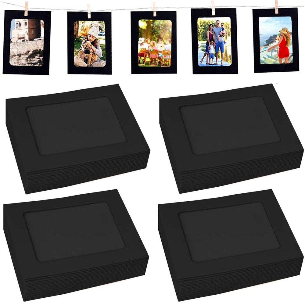 84 Pieces of Paper Photo Frames, Black Ultra-thin DIY Wall Hanging Picture Frame Album+rope+clip Set, DIY Wall Decoration