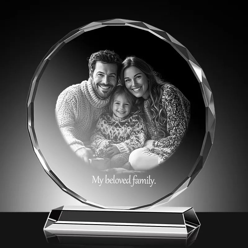 Free Custom DIY Round Shape Crystal Glass Photo Frame Personalized Wedding Family Anniversary Souvenir Birthday Gifts Home Decor