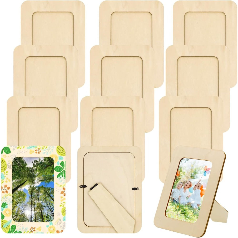 RYKOMO 12 Pieces DIY Wooden Picture Frames, Unfinished Solid Wood Photo Picture Frames for 4 x 6 in Photos, Standing Wooden