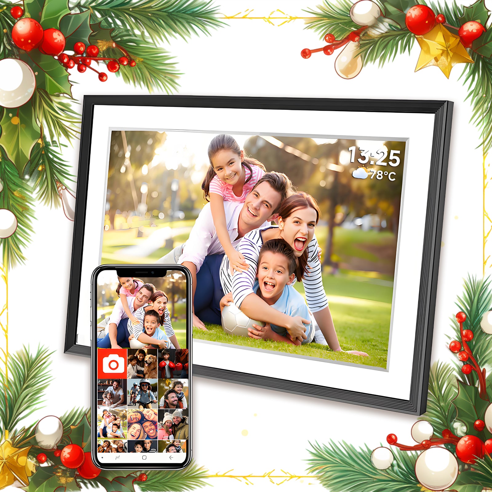 Christmas Gift Frameo 10.1 Inch WiFi Digital Picture Frame，1280 * 800IPS HD Cloud Smart Digital Photo Frame,32GB Storage,