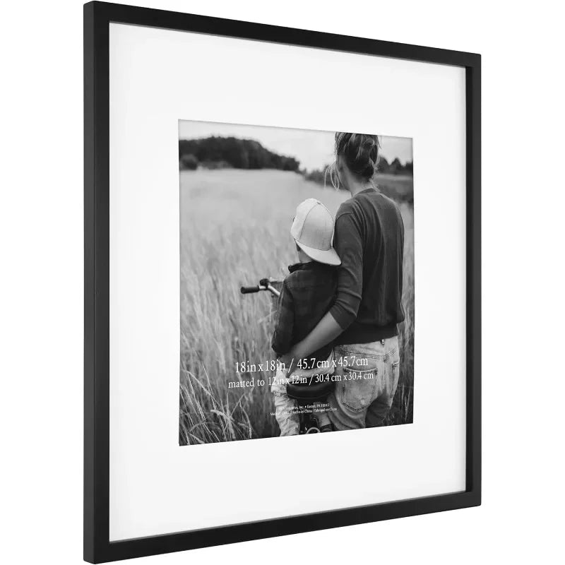 2-Pack 18x18 Black Square Frames, with 12x12 Mat Board for Wall Decor, Tabletop & Shelf Display Ready