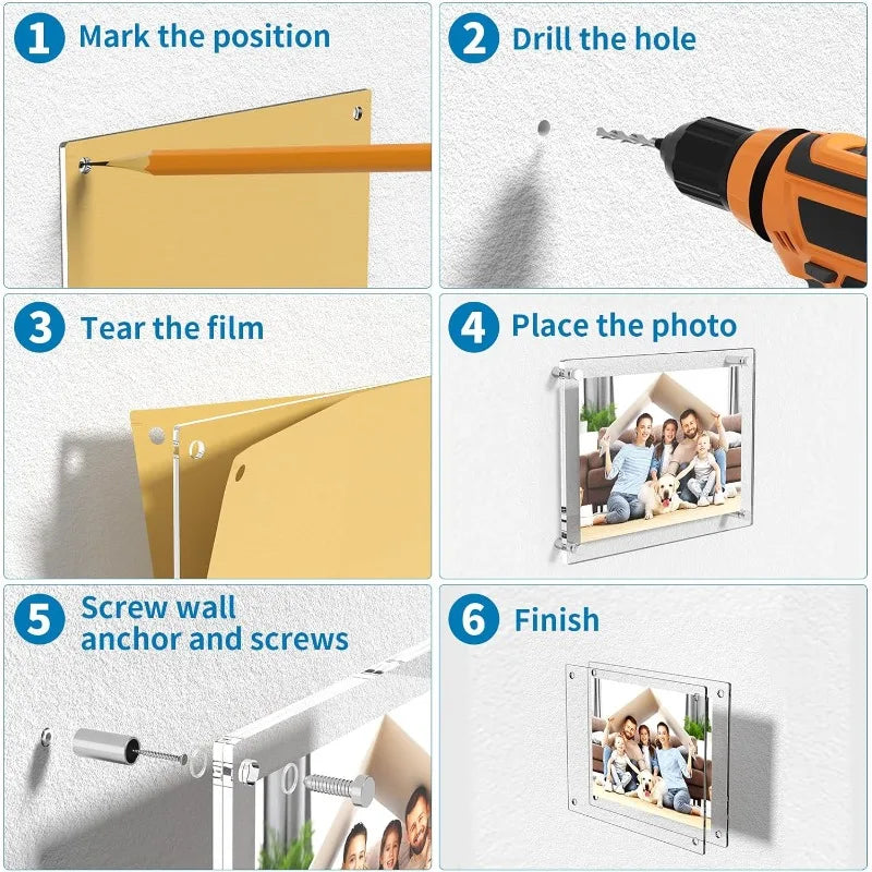 Clear Cube Photo Frames 4-Pack: Modern Floating Wall Display for Home Gallery, Minimalist Decor for Living Room, Office, Bedroom