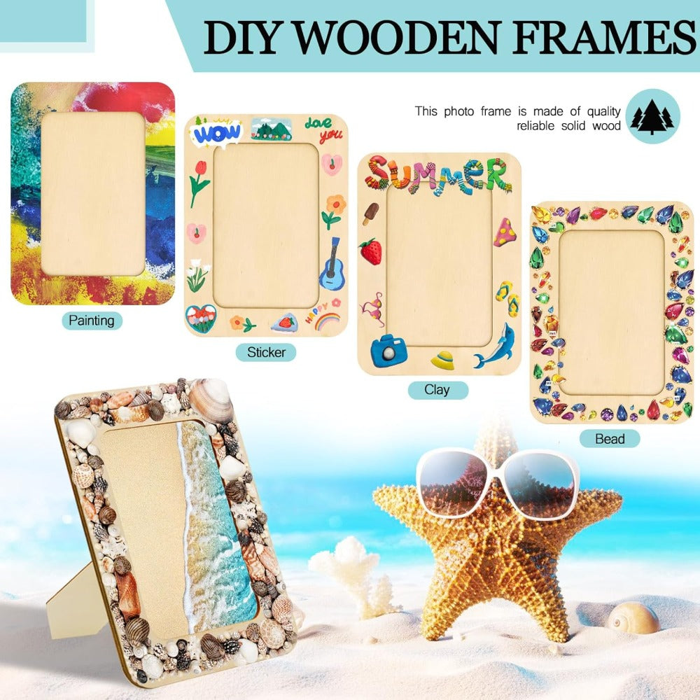 RYKOMO 12 Pieces DIY Wooden Picture Frames, Unfinished Solid Wood Photo Picture Frames for 4 x 6 in Photos, Standing Wooden