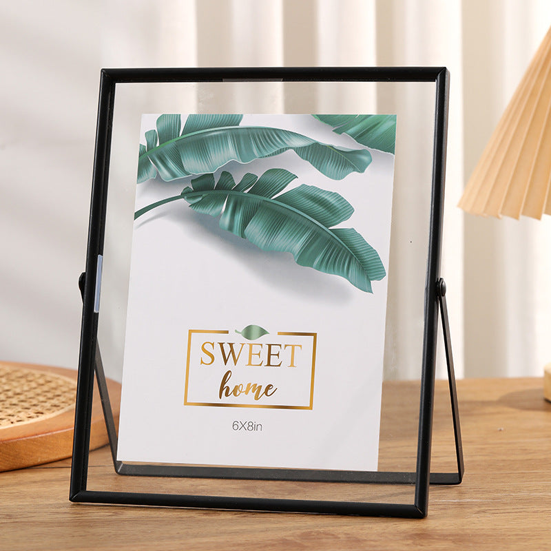 Tempered Glass Metal Photo Frame 4/6/7/8/10inch Memorial Picture Frame Home Decoration Gold Square Dried Flower Specimens Frame
