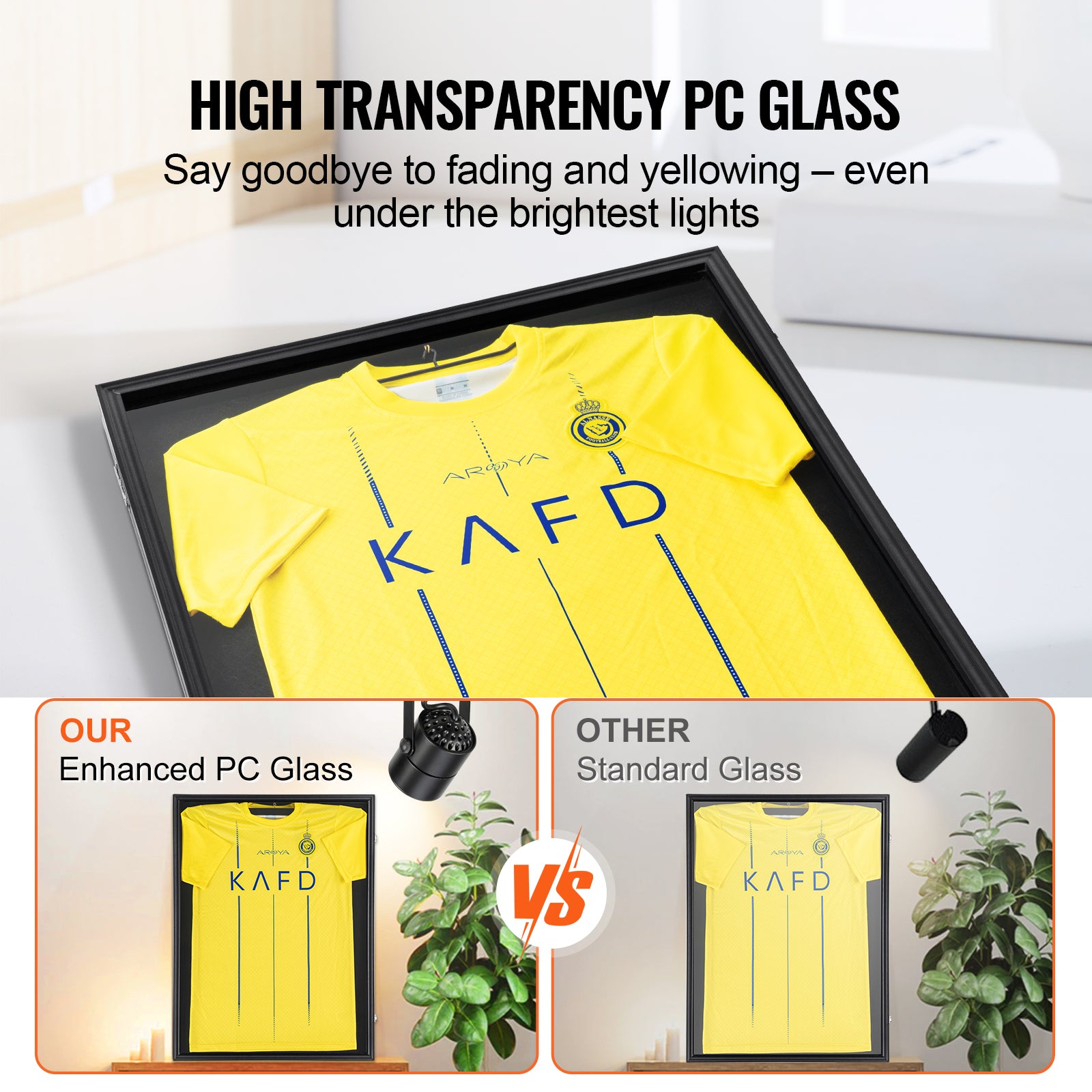 SucceBuy Jersey Display / Sports Card Display Frame Case, Large Lockable Sport Shadow Box, 98% UV Protection PC Glass & Hangers