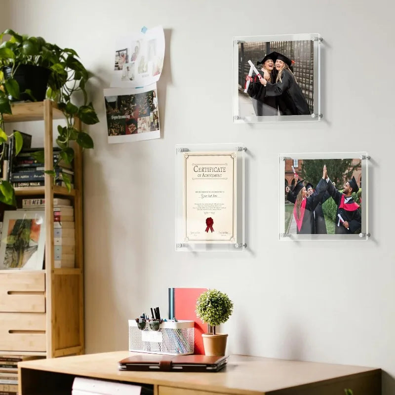 Clear Cube Photo Frames 4-Pack: Modern Floating Wall Display for Home Gallery, Minimalist Decor for Living Room, Office, Bedroom