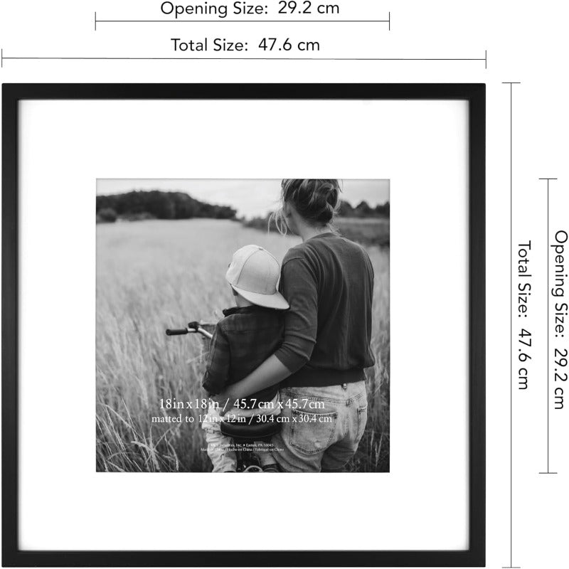 2-Pack 18x18 Black Square Frames, with 12x12 Mat Board for Wall Decor, Tabletop & Shelf Display Ready