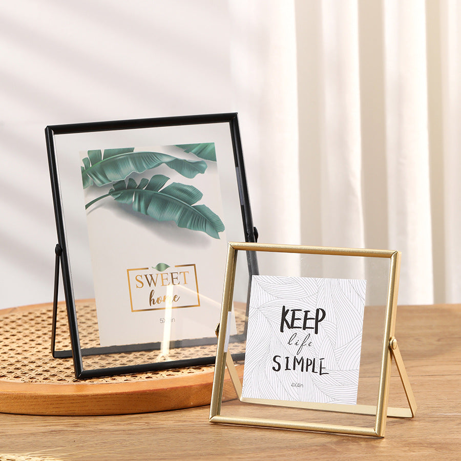 Tempered Glass Metal Photo Frame 4/6/7/8/10inch Memorial Picture Frame Home Decoration Gold Square Dried Flower Specimens Frame