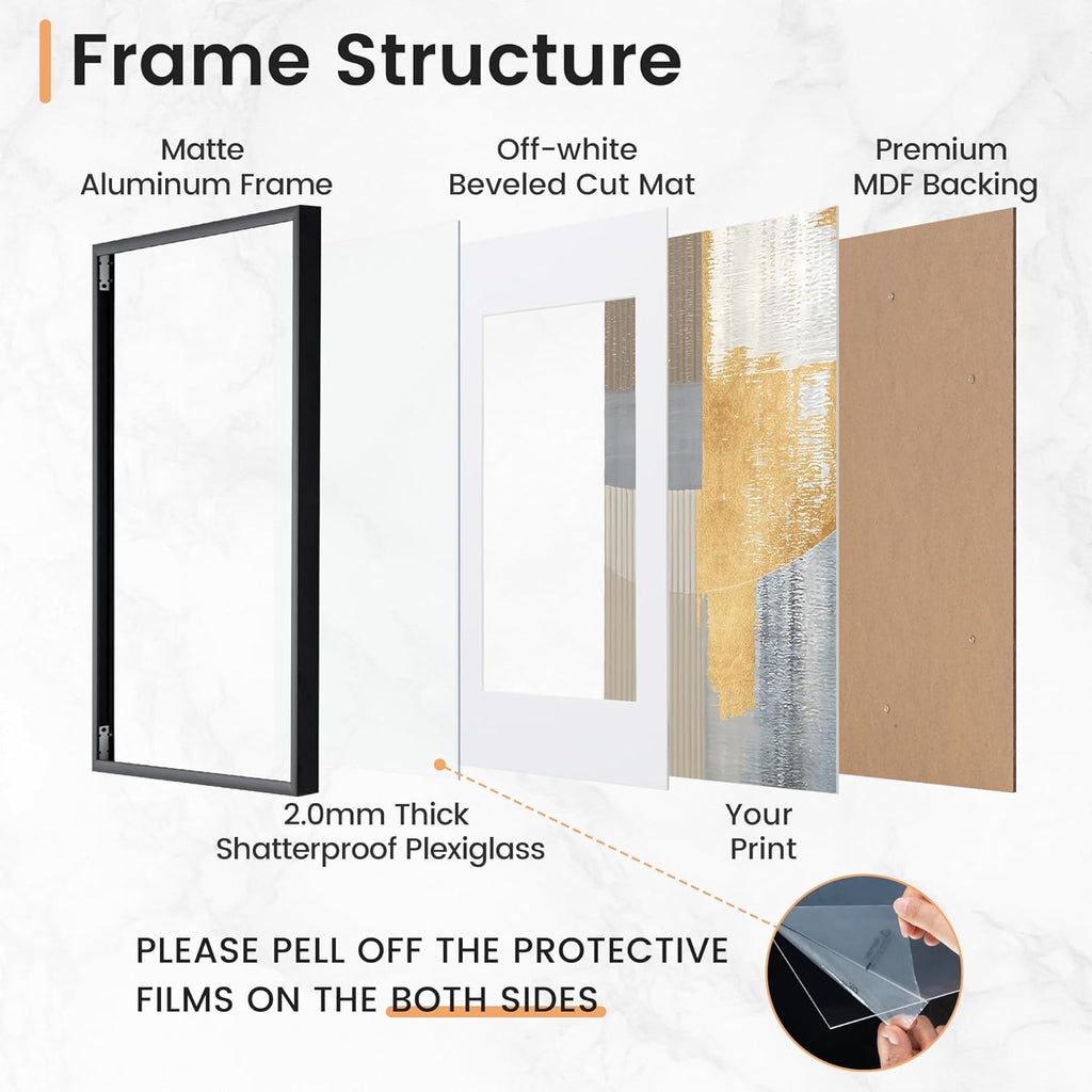 1/3pcs 30x40 50x70cm Picture Frames Aluminum Modern Photo Frame Black With Mat For Wall Art Mounting Canvas Print Home Decor