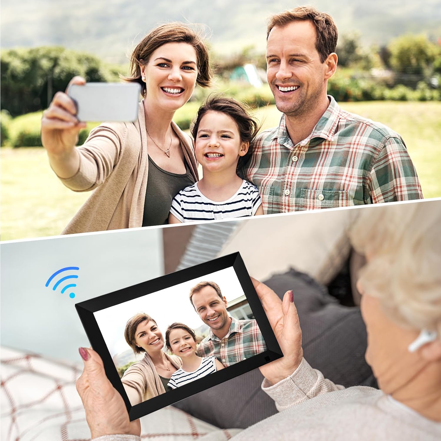 32GB FRAMEO 10.1 Inch Smart WiFi Digital Photo Frame 1280x800 IPS LCD Touch Screen,Best Christmas gift for friends and family