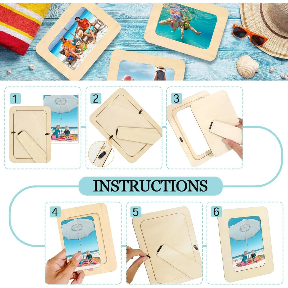 RYKOMO 12 Pieces DIY Wooden Picture Frames, Unfinished Solid Wood Photo Picture Frames for 4 x 6 in Photos, Standing Wooden