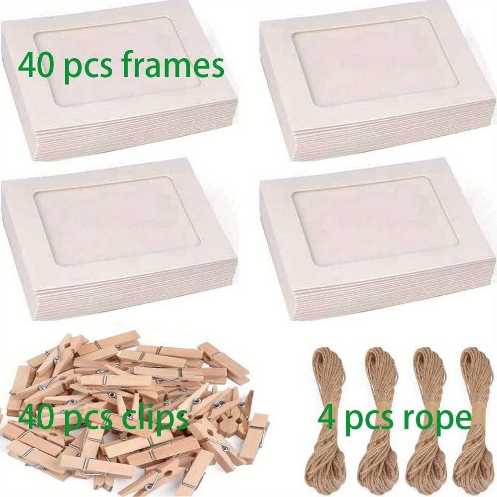 84 Pieces of Paper Photo Frames, Black Ultra-thin DIY Wall Hanging Picture Frame Album+rope+clip Set, DIY Wall Decoration
