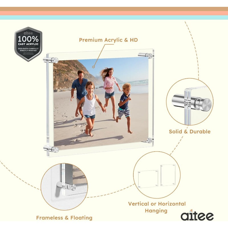 Clear Cube Photo Frames 4-Pack: Modern Floating Wall Display for Home Gallery, Minimalist Decor for Living Room, Office, Bedroom