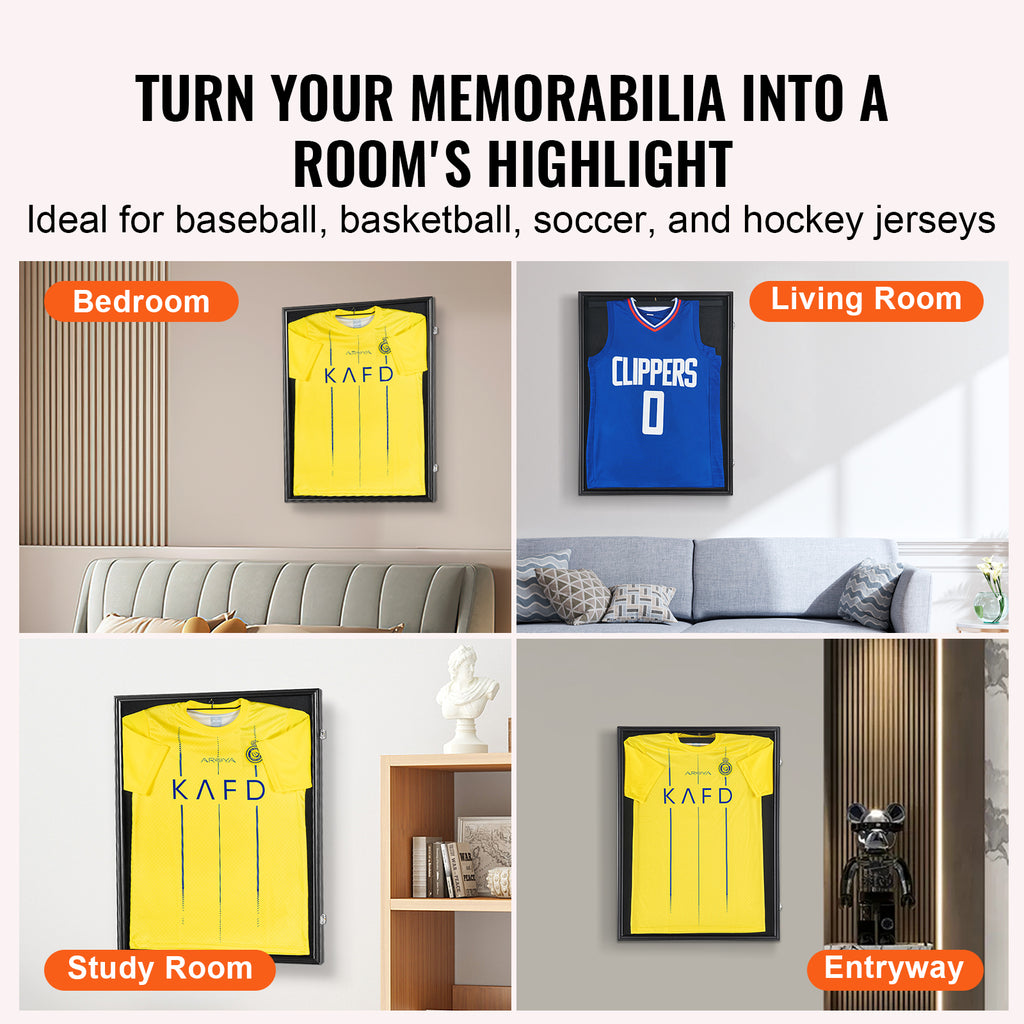 SucceBuy Jersey Display / Sports Card Display Frame Case, Large Lockable Sport Shadow Box, 98% UV Protection PC Glass & Hangers