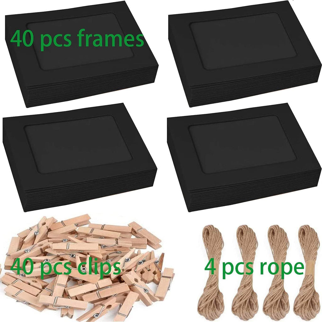 84 Pieces of Paper Photo Frames, Black Ultra-thin DIY Wall Hanging Picture Frame Album+rope+clip Set, DIY Wall Decoration