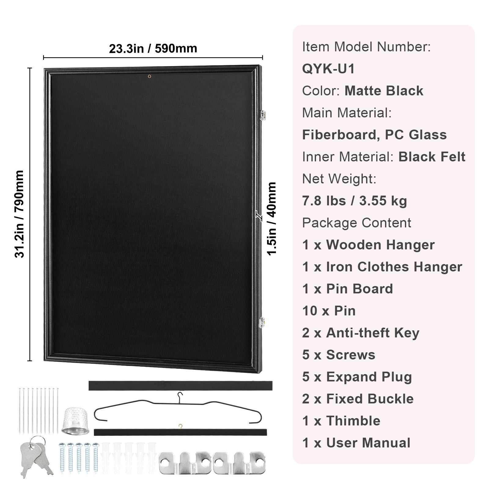 SucceBuy Jersey Display / Sports Card Display Frame Case, Large Lockable Sport Shadow Box, 98% UV Protection PC Glass & Hangers