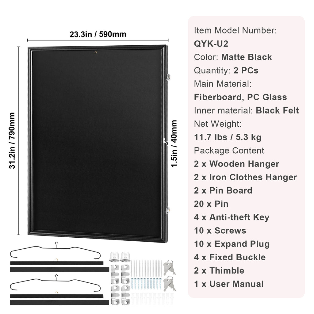 SucceBuy Jersey Display / Sports Card Display Frame Case, Large Lockable Sport Shadow Box, 98% UV Protection PC Glass & Hangers