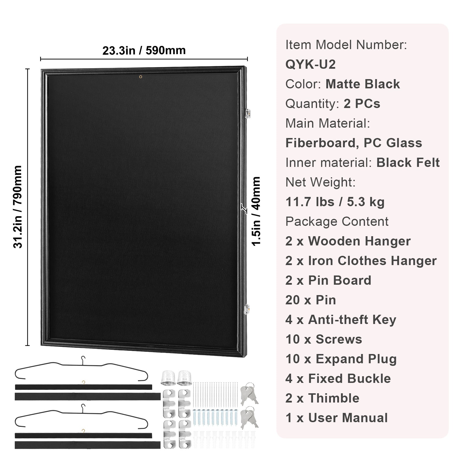 SucceBuy Jersey Display / Sports Card Display Frame Case, Large Lockable Sport Shadow Box, 98% UV Protection PC Glass & Hangers