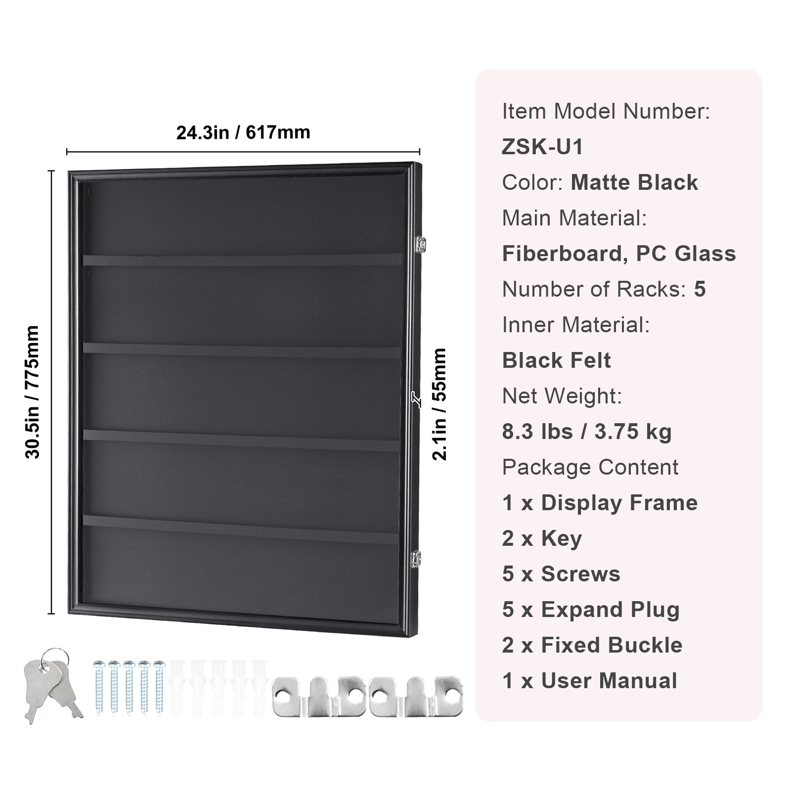 SucceBuy Jersey Display / Sports Card Display Frame Case, Large Lockable Sport Shadow Box, 98% UV Protection PC Glass & Hangers