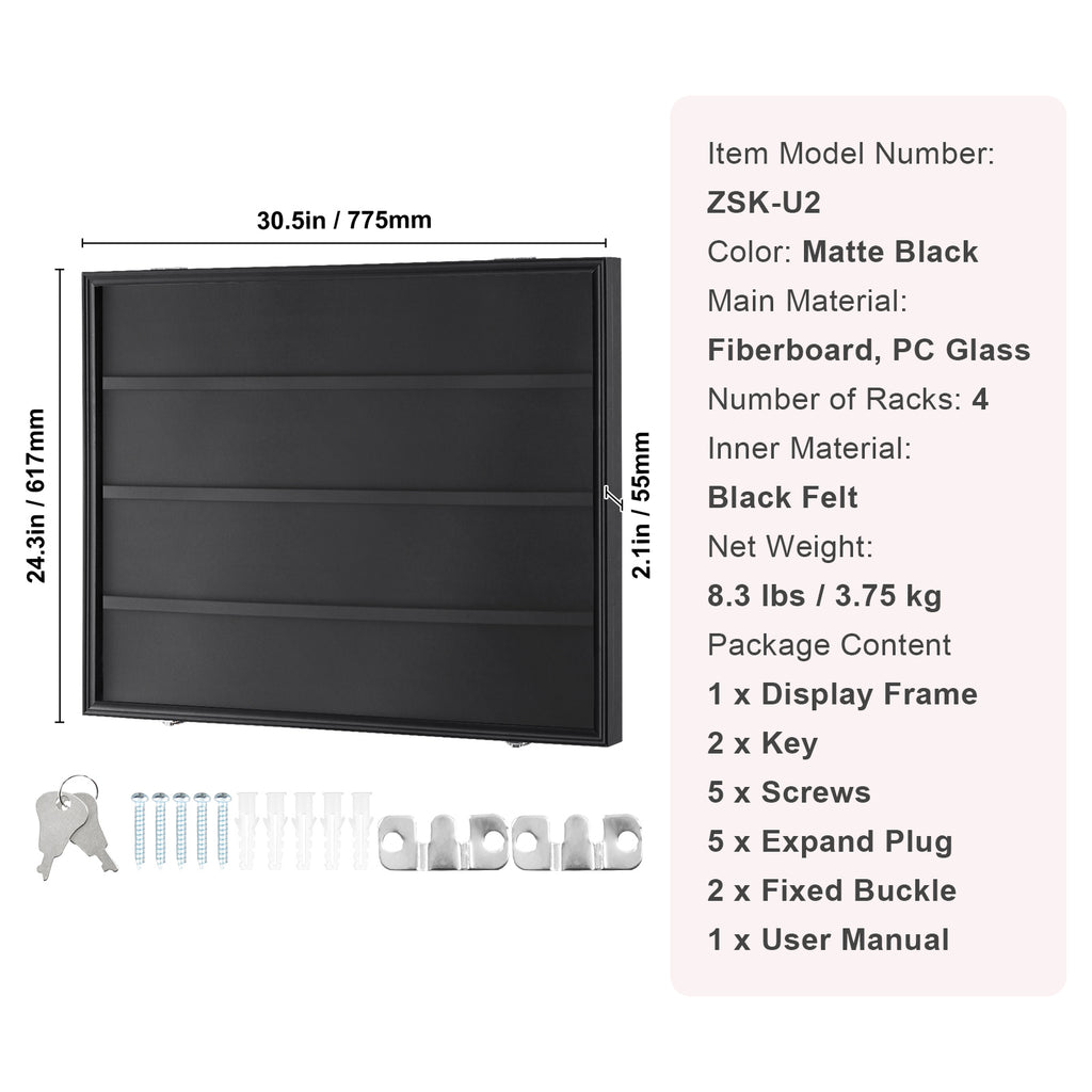 SucceBuy Jersey Display / Sports Card Display Frame Case, Large Lockable Sport Shadow Box, 98% UV Protection PC Glass & Hangers