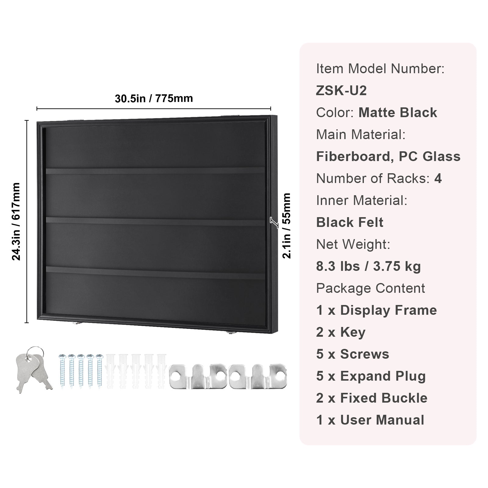 SucceBuy Jersey Display / Sports Card Display Frame Case, Large Lockable Sport Shadow Box, 98% UV Protection PC Glass & Hangers