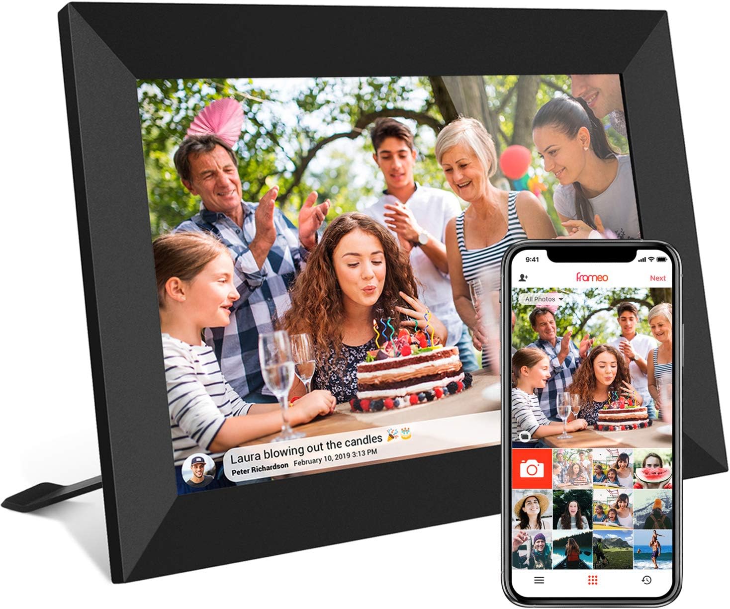 32GB FRAMEO 10.1 Inch Smart WiFi Digital Photo Frame 1280x800 IPS LCD Touch Screen,Best Christmas gift for friends and family