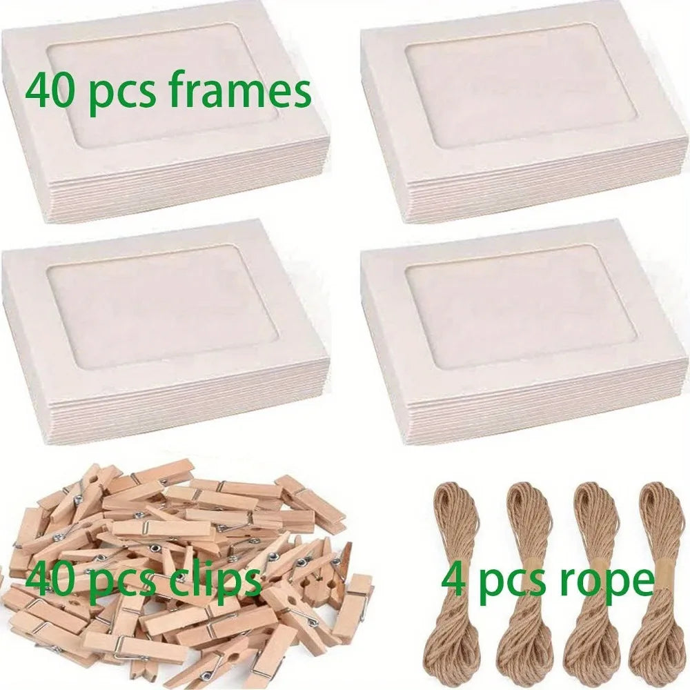 84 Pieces of Paper Photo Frames, Black Ultra-thin DIY Wall Hanging Picture Frame Album+rope+clip Set, DIY Wall Decoration